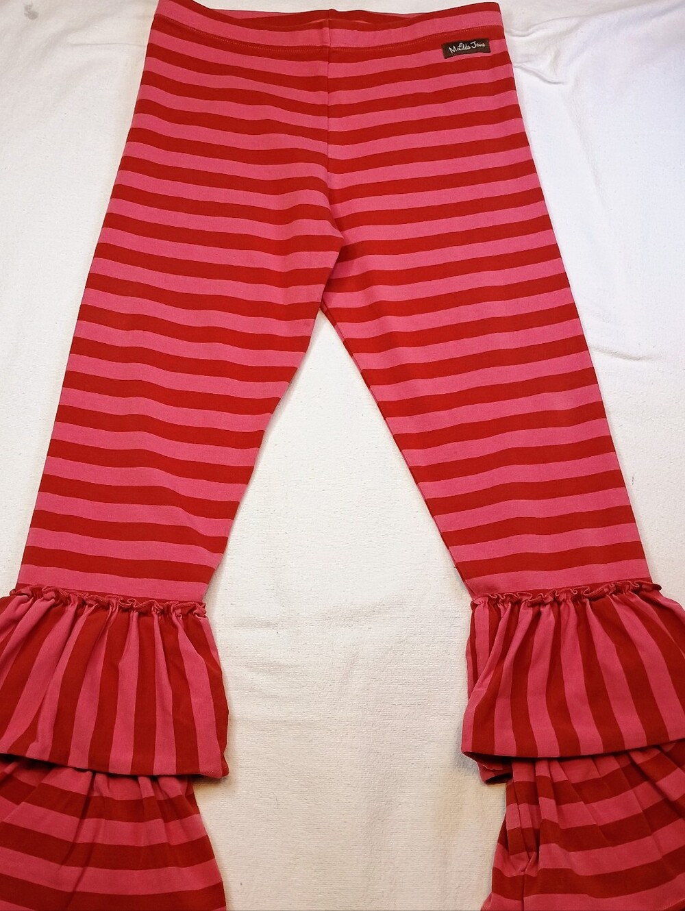 Matilda Jane Girl 14 Pink & Red Striped Ruffle Hem Leggings with Ruffle Tiers